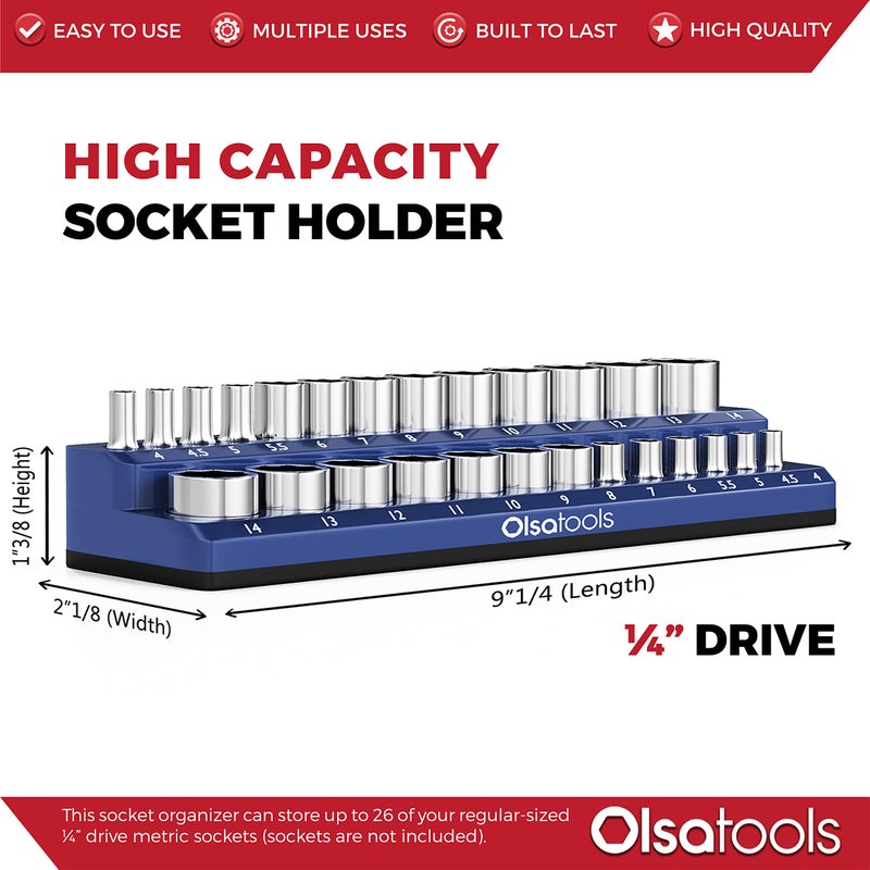 Olsa Tools Magnetic Socket Holder | 1/4-inch Drive | Metric | Blue | Holds 26 Sockets | Professional Quality Tools Organizer - Image 3